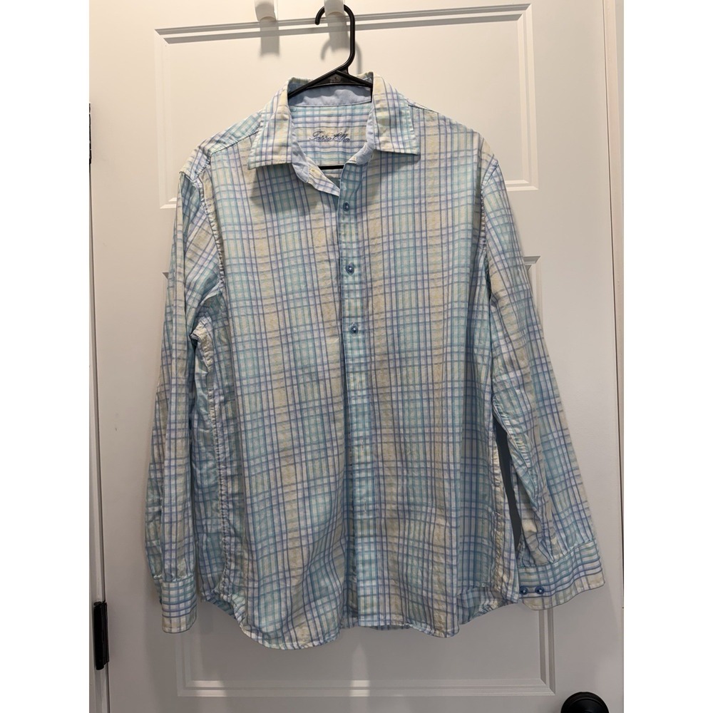 Tasso Elba Shirt Mens Medium Multicolor Plaid Button Down Long Sleeve Pocket